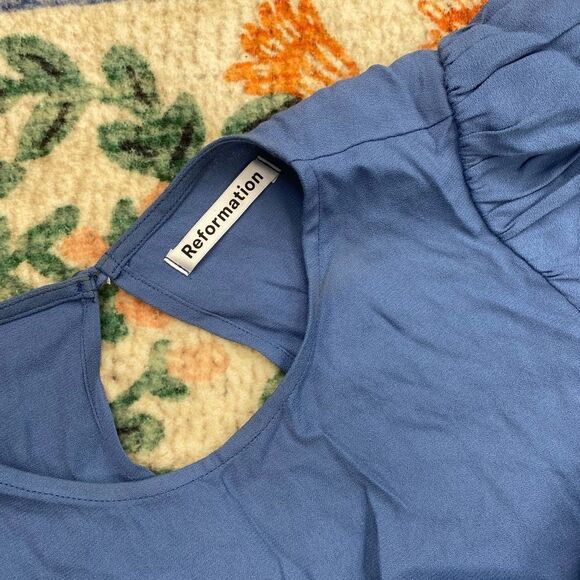 Reformation Tory Dress Size 8 Blue Puff Sleeve Prairie - Picture 6 of 9